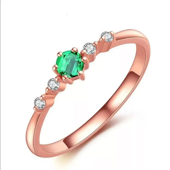 NEW! 18K Rose Gold Plated Emerald & Diamond Cluster Engagement Ring - Picture 5 of 6